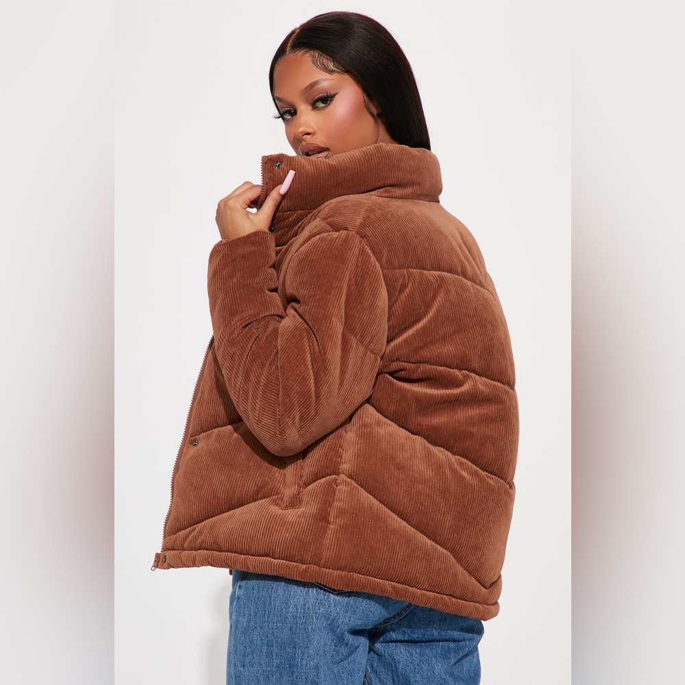 Corduroy Puffer Jacket in Brown - Women's Coat